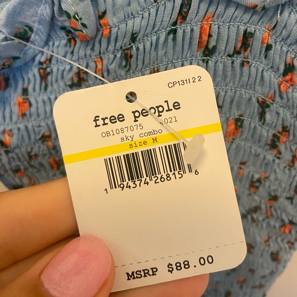 Free People Bella Smocked Printed Slip Dress in Blue Sky - Picture 6 of 7